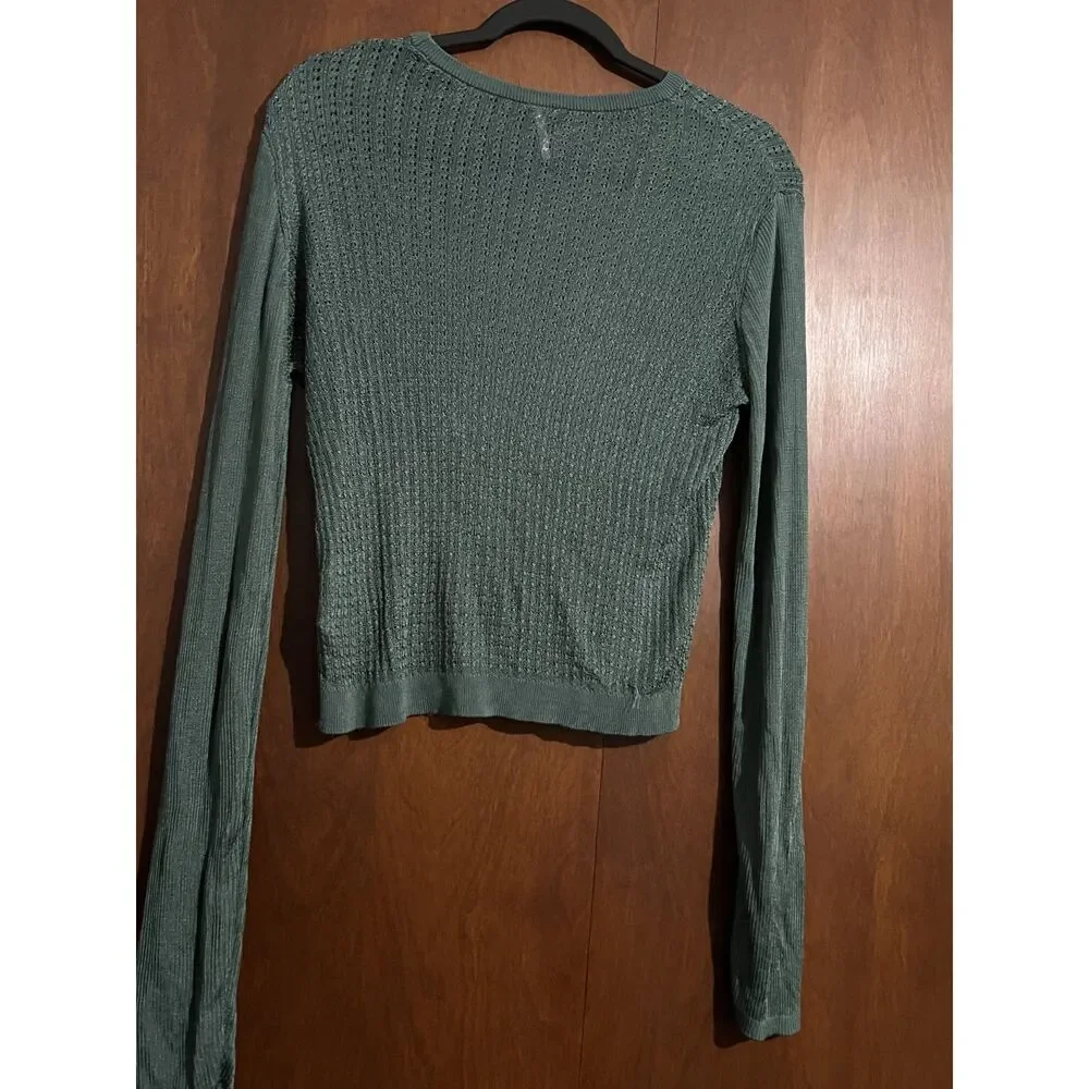 Free People H2O Jade Crew Pullover Open Knit Sweater Oversized Sleeves Viscose L